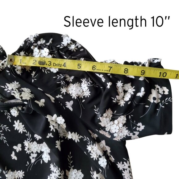 Embroidered Botanical-Print Dress BW Midi Classic Dark Romantic Wedding Guest - Picture 16 of 16